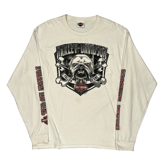 Harley Davidson Graphic Long Sleeve T-Shirt - Large White Cotton