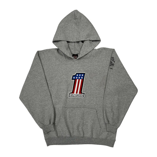 American Flag Harley Davidson Hoodie - Large Grey Cotton