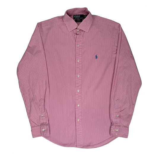 Regent Custom Fit Polo By Ralph Lauren Striped Shirt - Medium Pink Cotton