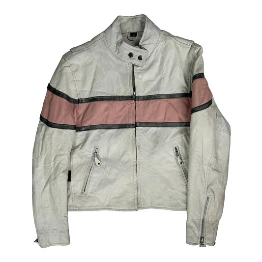 Harley Davidson Striped Leather Jacket - Medium White Leather