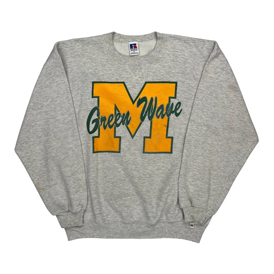 Green Wave Russell Athletic College Sweatshirt - XL Grey Cotton Blend