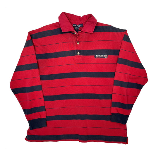 Vintage Nautica Striped Rugby Shirt - Large Red Cotton
