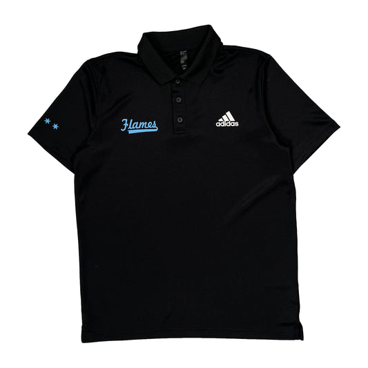 Vintage Flames Adidas Polo Shirt - Medium Black Polyester