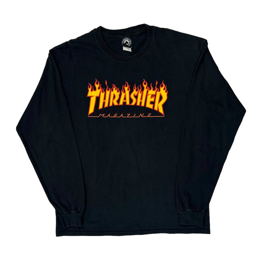 Vintage Thrasher Graphic Long Sleeve T-Shirt - Large Black Cotton