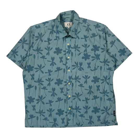 Armani Exchange Floral Short Sleeve Shirt - Large Blue Cotton
