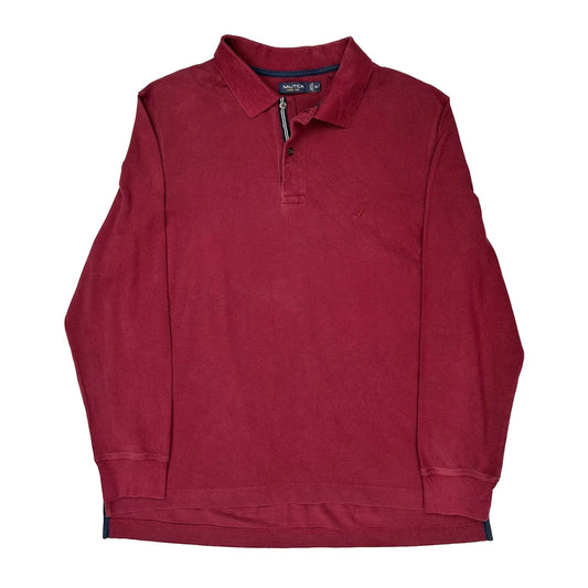 Nautica Tall Long Sleeve Polo Shirt - XL Burgundy Cotton