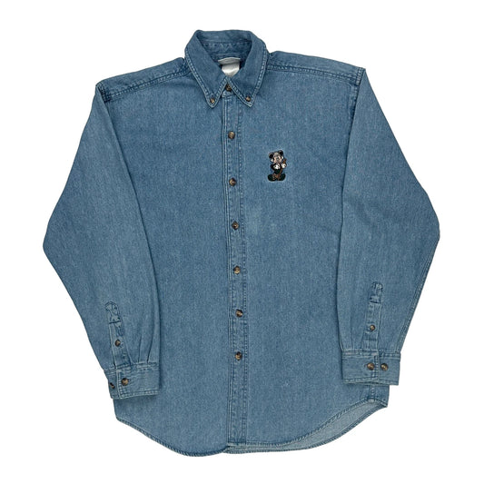 Mickey Mouse Embroidery Disney Cartoon Denim Shirt - Small Blue Cotton