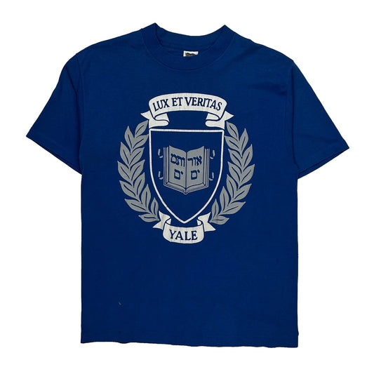 Vintage Yale University Trench Single Stitch T-Shirt - Large Blue Polyester Blend