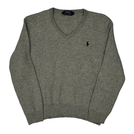 Polo By Ralph Lauren V-Neck Jumper - Large Grey Cashmere