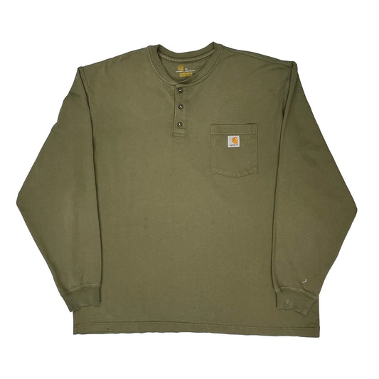 Carhartt Henley Long Sleeve T-Shirt - XL Green Cotton