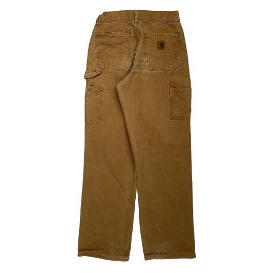 Flannel Lined Carhartt Hand Drawn Dungarees - 26W 32L Brown Cotton