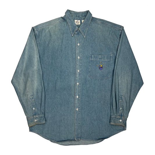 Winnie The Pooh Characters Disney Cartoon Denim Shirt - Large Blue Cotton