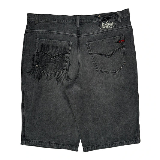 No Fear Graphic Denim Shorts - 40W 11L Grey Denim