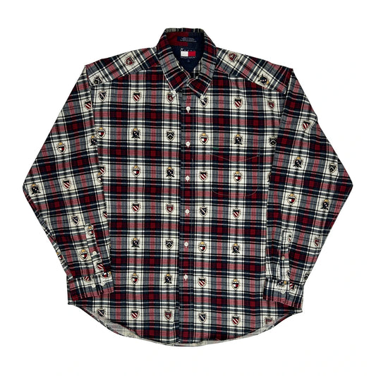 Tommy Hilfiger Checked Flannel Shirt - Large Red Cotton