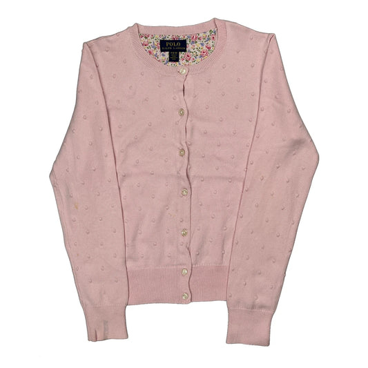 Age 8-10 Polo By Ralph Lauren Polka Dot Cardigan - Medium Pink Cotton