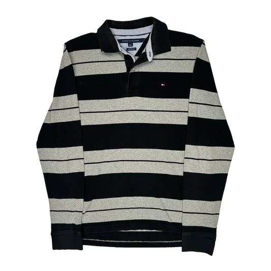 Tommy Hilfiger Striped Polo Shirt - Medium Black Cotton
