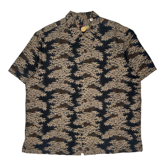 Caribbean Floral Hawaiian Shirt - XL Black Linen Blend