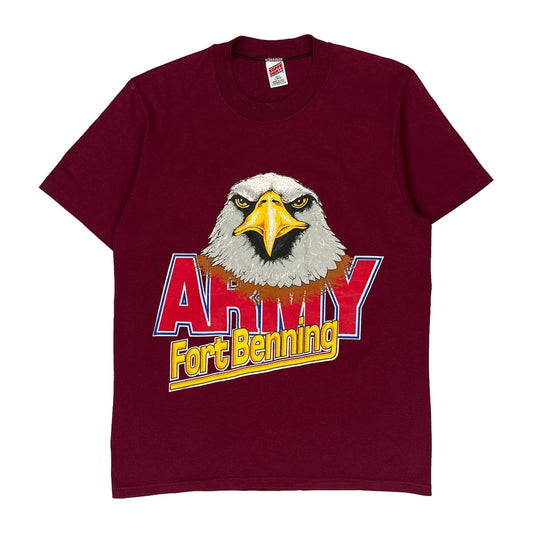 Vintage Fort Benning Soffe Single Stitch T-Shirt - Large Burgundy Polyester Blend