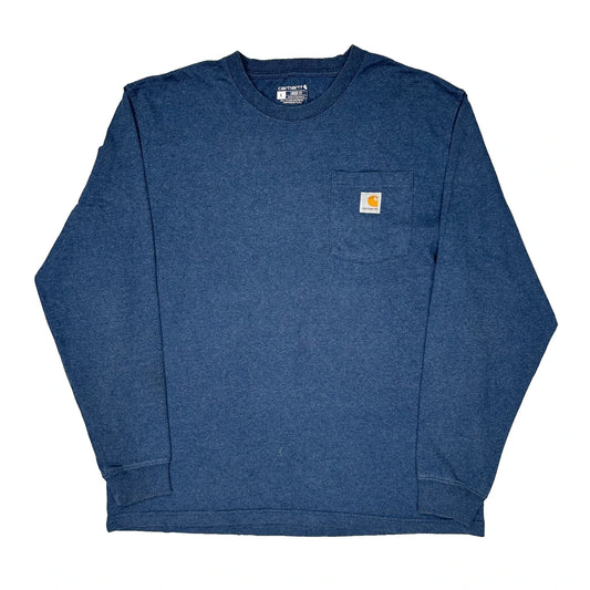 Carhartt Long Sleeve T-Shirt - Large Blue Cotton
