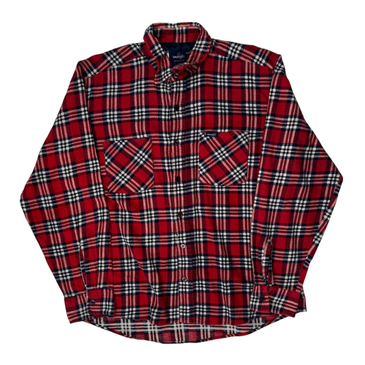 Wrangler Checked Flannel Shirt - Large Red Cotton