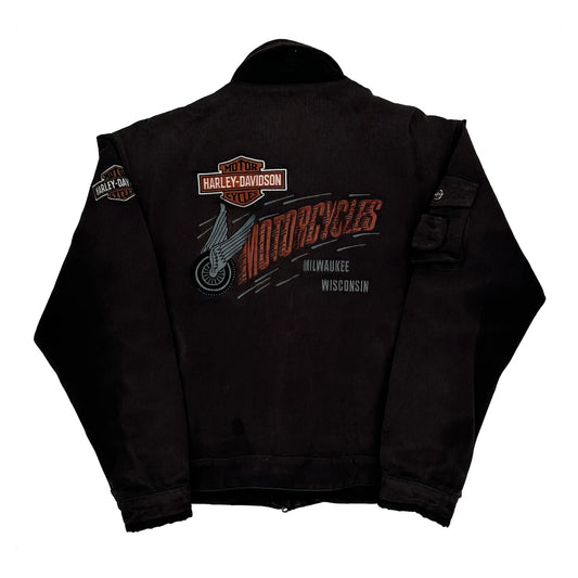 Milwaukee Wisconsin Harley Davidson Graphic Jacket - Large Black Cotton