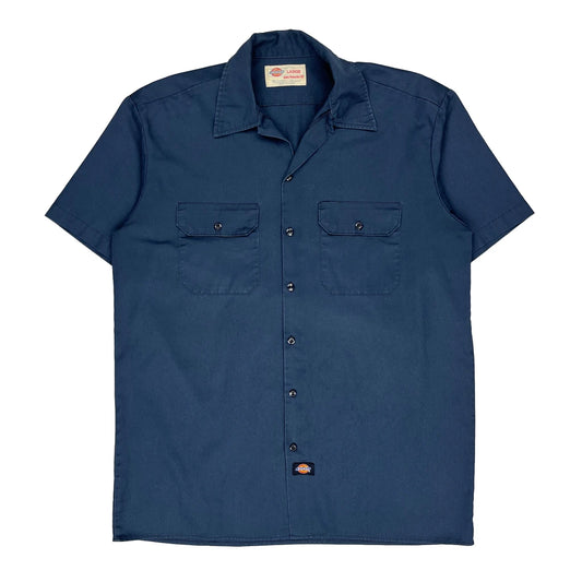 Dickies Short Sleeve Shirt - Large Navy Polyester Blend