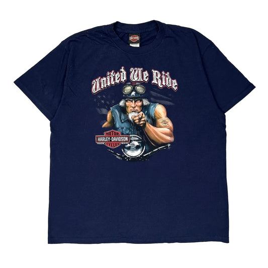 Harley Davidson Graphic T-Shirt - 2XL Navy Cotton