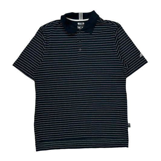 Vintage Adidas Striped Polo Shirt - Medium Navy Cotton