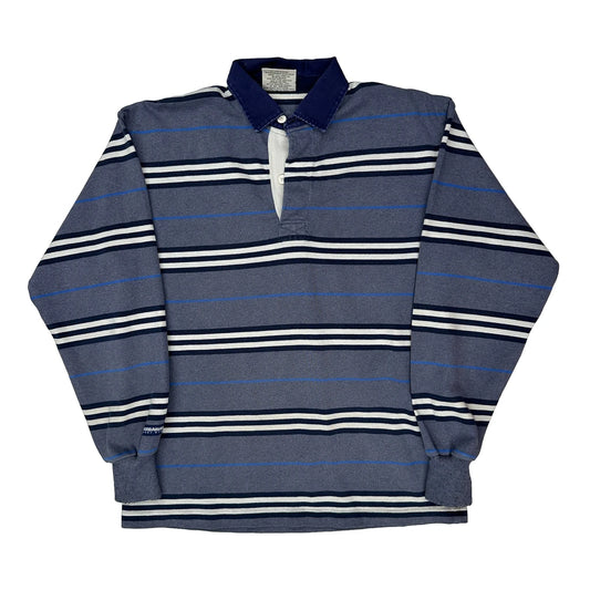 Vintage Barbarian Striped Rugby Shirt - Medium Blue Cotton