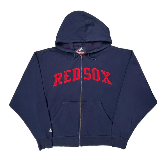 Red Sox Majestic Spellout Hoodie - Large Navy Cotton
