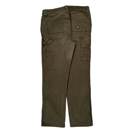 Painted Dickies Double Knee Carpenter Trousers - 30W 30L Brown Cotton