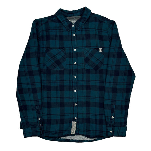 Motorcycles Harley Davidson Checked Flannel Shirt - Large Blue Cotton