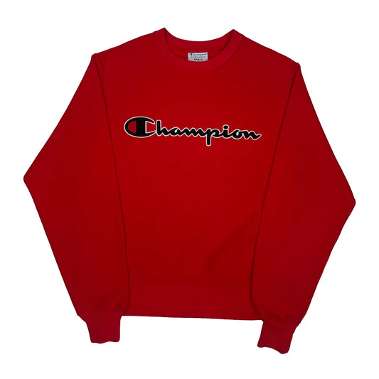 Reverse Weave Champion Spellout Sweatshirt - Small Red Cotton Blend
