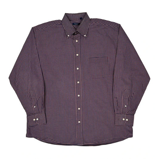 Vintage Burberry London Checked Shirt - Large Burgundy Cotton