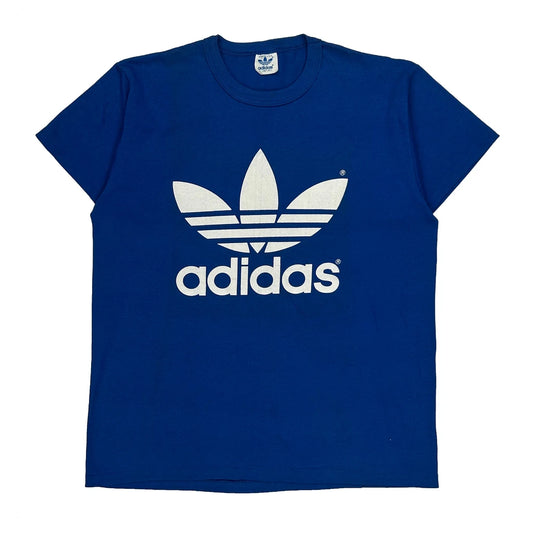 Adidas Single Stitch T-Shirt - Large Blue Cotton