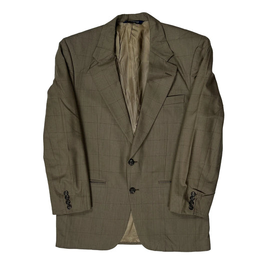 Burberry Checked Blazer - Medium Khaki Wool Blend