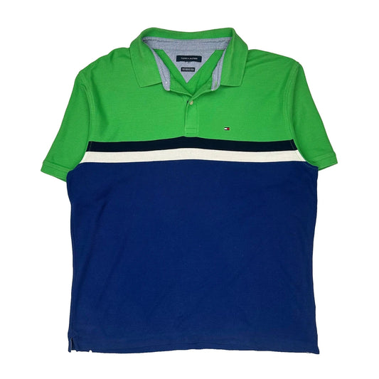 Tommy Hilfiger Striped Polo Shirt - Large Green Cotton