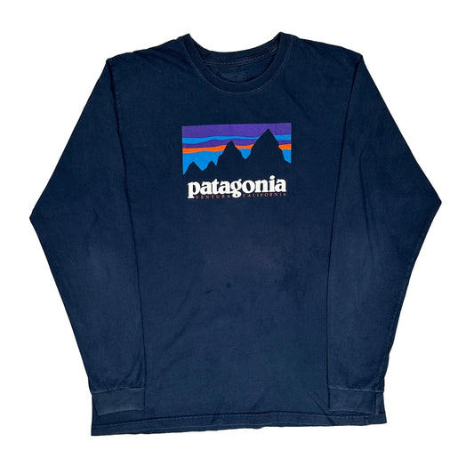 Patagonia Graphic Long Sleeve T-Shirt - Large Navy Cotton
