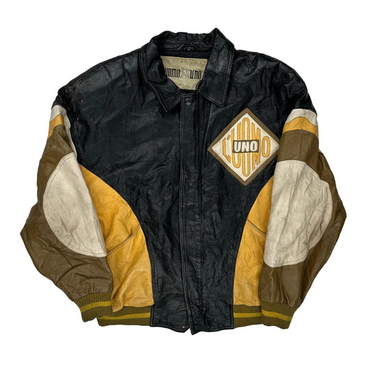 Man One Unbranded Graphic Leather Jacket - Medium Brown Leather