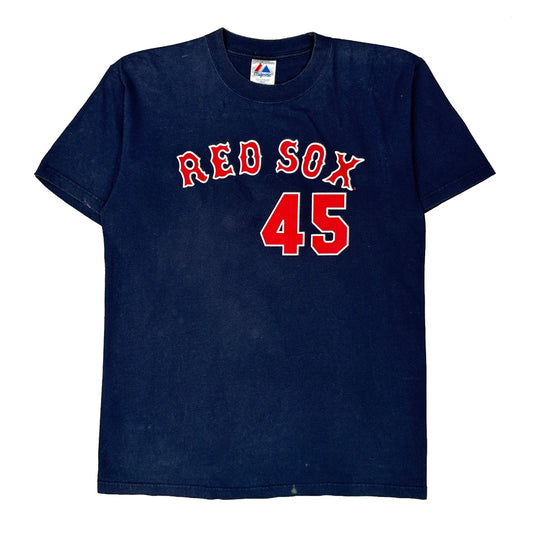 Vintage Red Sox Majestic Mlb T-Shirt - Large Navy Cotton