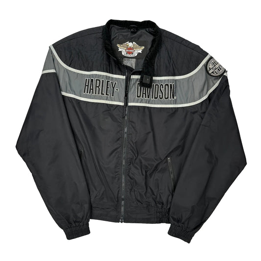 Vintage An American Legend Harley Davidson Spellout Jacket - 2XL Black Nylon