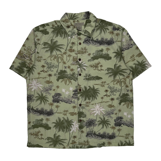 Retreat Floral Hawaiian Shirt - XL Green Cotton