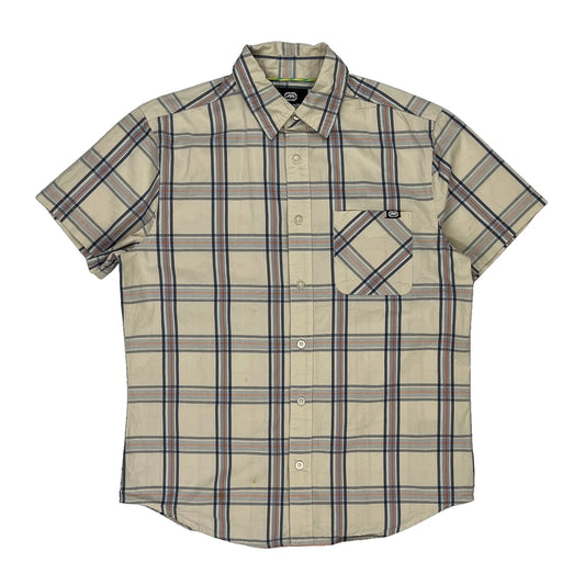 Ecko Unltd Checked Short Sleeve Shirt - Small Beige Cotton