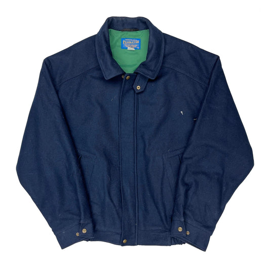 Made In USA Pendleton 100% Wool Harrington Jacket - Large Navy Virgin Wool