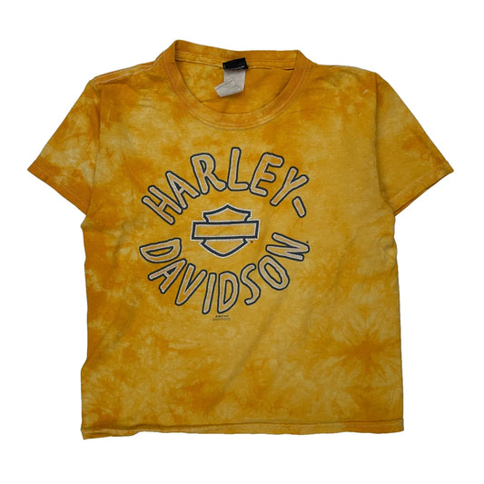 Age 7-8 Harley Davidson Tie-Dye T-Shirt - Medium Yellow Cotton