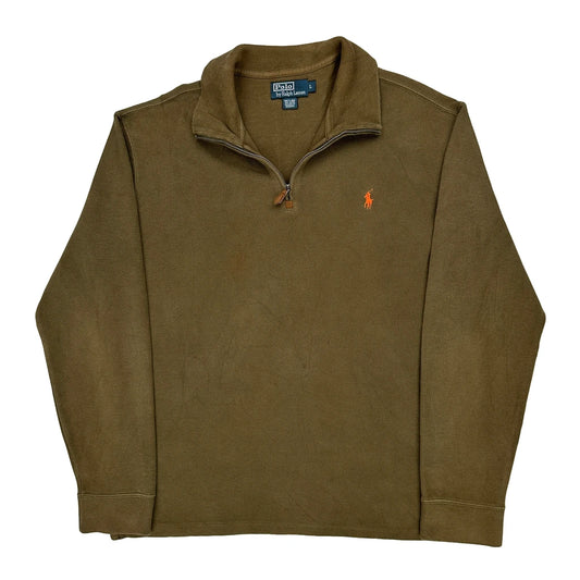 Vintage Polo By Ralph Lauren 1/4 Zip - Large Brown Cotton