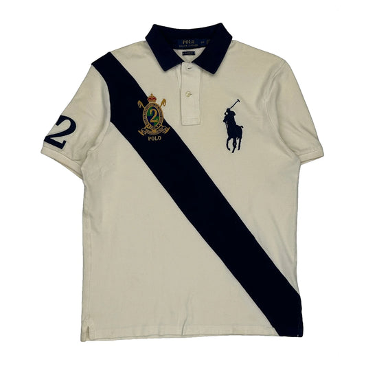 Big Pony Polo By Ralph Lauren Striped Polo Shirt - Small Cream Cotton