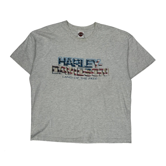 Land Of The Free Harley Davidson Graphic T-Shirt - XL Grey Cotton