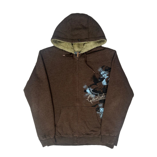 Sherpa Lined Quiksilver Graphic Hoodie - Medium Brown Faux Fur
