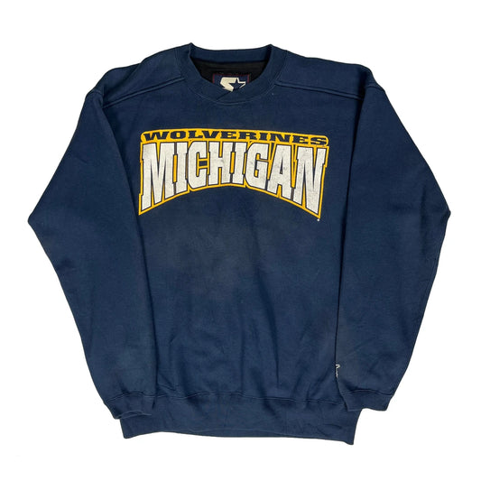 Michigan Wolverines Starter College Sweatshirt - Medium Blue Cotton Blend